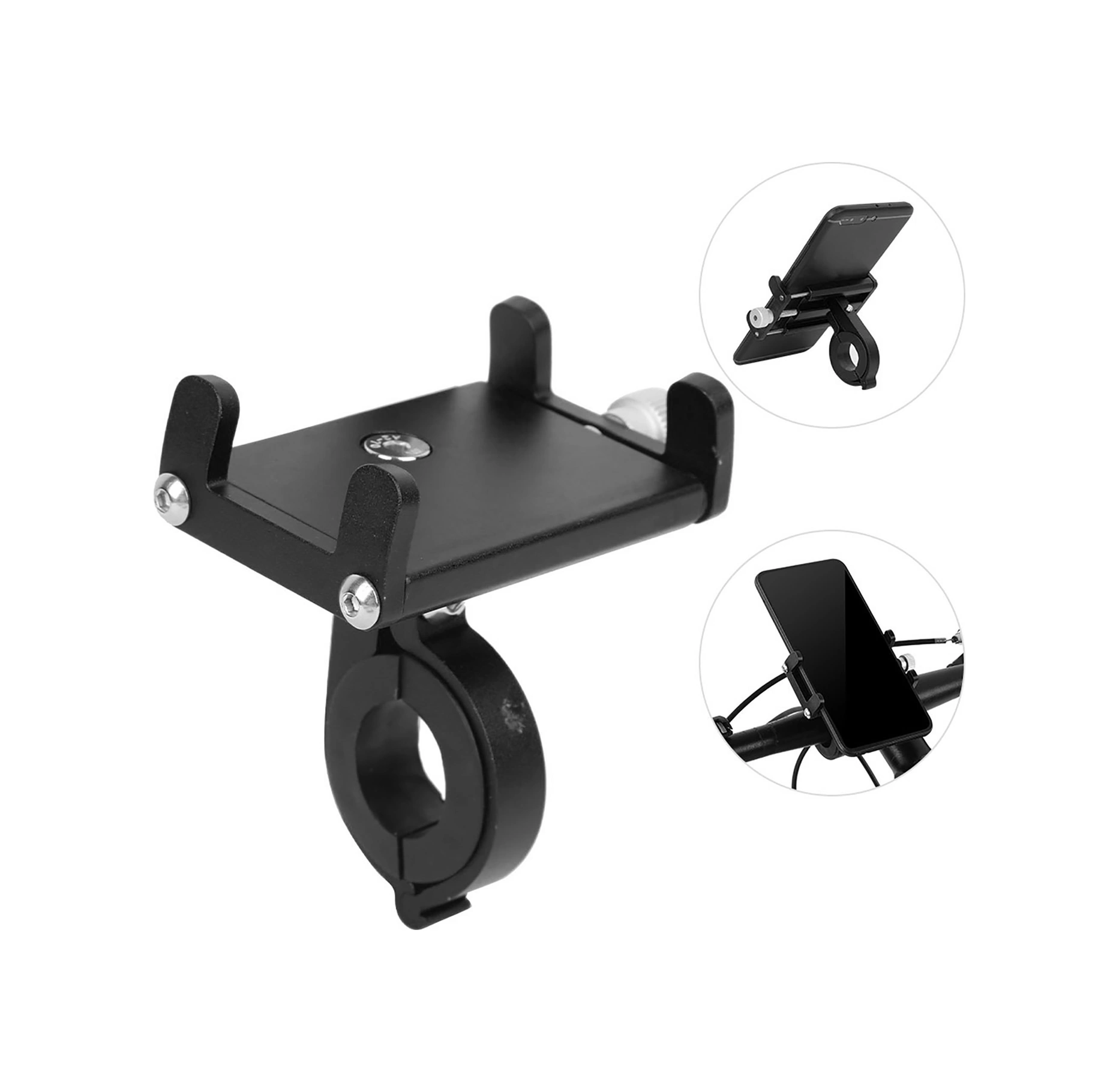 Vkemall Alüminyum Bisiklet Telefon Tutucu - Mekanik Kilitleme, 360 Döner, 3.5-6.5 İnç Telefonlar İçin, 18-31mm Direk Uyumlu, Siyah Siyah
