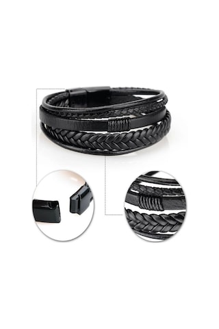 Gogoey Erkek Deri Bileklik Siyah Manyetik Toka Bilezik Db5033 Siyah
