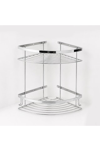 İki Katlı Krom Şampuanlık 18x18 Cm Paslanmaz Banyo Rafı Duş İçi Köşe Düzenleyici Organizer Diğer