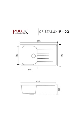 Polex Cristalüx Granit Evye P-02 Mavi Tezgah Altı Ve Tezgah Üstü Mutfak Evyesi 85x49.5 CM