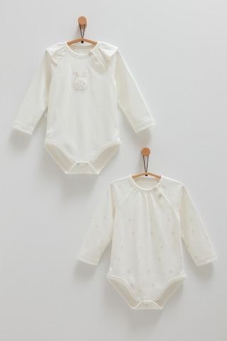 Caramell Cute Rabbıt Omuz Detaylı İkili Çıtçıtlı Body Ekru