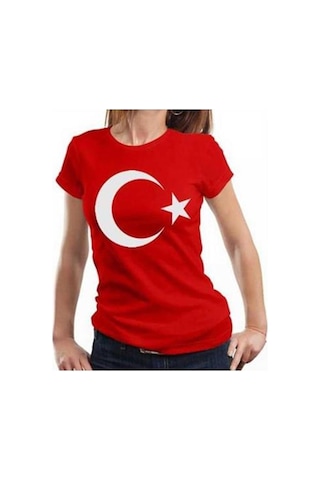 Bohem Stil Unisex Kırmızı Türk Bayraklı Kısa Kol T-shirt-8911 Kirmizi
