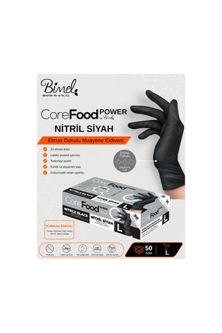 Corefood Nitril Siyah Eldiven Ekstra Kalın L Beden Power 3d Elmas Dokulu 1000 Adet Koli