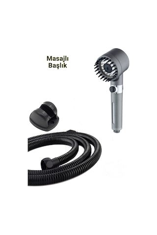 Masajlı 3 Fonk Duş Başlığı Duş Hortumu 150 Cm Ve Mafsal Set Siyah