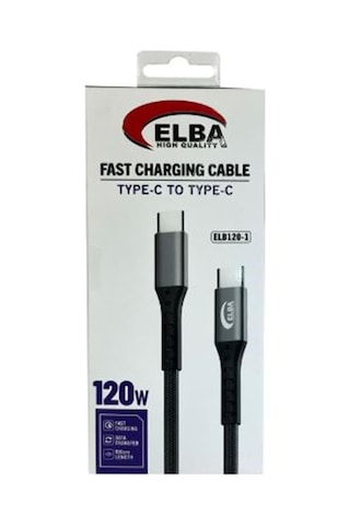 Elba Elb120-1 120w Type-c To Type-c 1mt Siyah Örgülü Şarj Kablosu Data Veri
