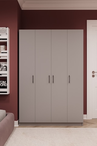 Asra Trend 4 Kapaklı Gardırop G-08 %100 MDF Fonksiyonel Kıyafet Dolabı Koyu Gri