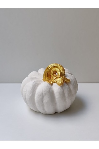 Dekoratif Balkabağı Orta Boy, Beyaz Altın Saplı Ev Dekoru, Masa Dekoru, Obje, Biblo