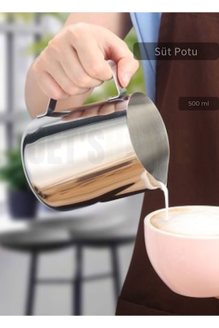 Süt Potu Paslanmaz Süt Köpürtme Sürahisi Çelik Pitcher 500 Ml