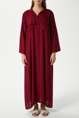 Prive Kadın Plain Bordo %100 Viskon Maksi Boy Cepli Yazlık Uzun Elbise