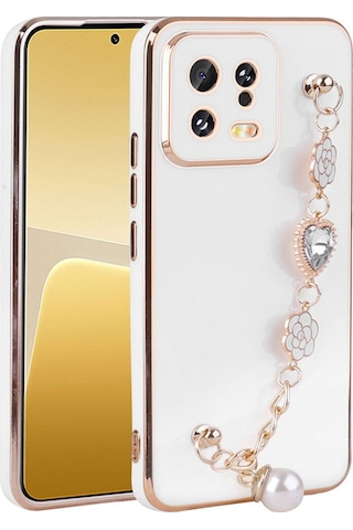 Xiaomi Mi 13 Kılıf El Tutamaçlı Kamera Korumalı Zore Taka Silikon Kapak Beyaz