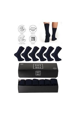 Bambu Erkek Soket Uzun Lacivert Çorap Dikişsiz Premium Kutulu 6lı Lacivert