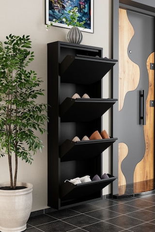 4 Kapaklı Metal Ayakkabılık Siyah Siyah