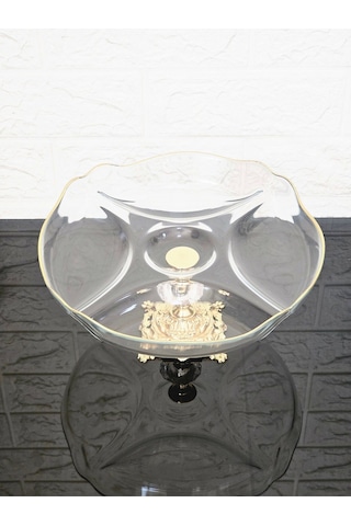 Küçük Bölmeli Servis Tabağı Döküm Kare Gold Ayaklı & Sunumluk & Kahvaltılık & Çerezlik 25 Cm Beyaz