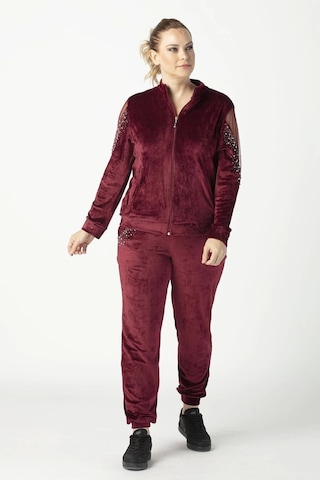 1950 Kolları Taşlı Tam Kalıp Tarz Kadife Büyük Beden Eşofman Takım Bordo Bordo
