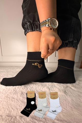 Ozzy Socks 3 Çift Kadın Taş Detaylı Dikişsiz & Takviyeli Patik Çorap Gri