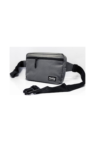 Mottobag Klasik Gri Unisex Waterproof Fermuarlı 2 Ana Bölmeli Bel Çantası Gri