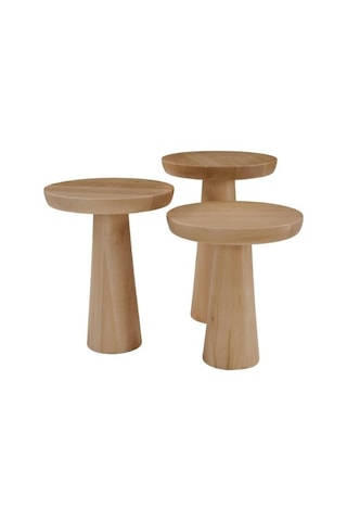 Mushroom 3'lü Zigon Sehpa Doğal Ahşap Rengi