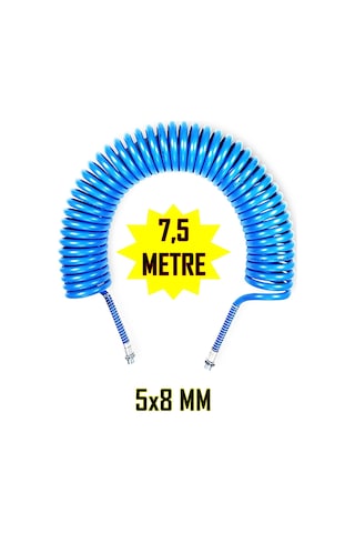 Blutec 7,5 Metre Spiral Hava Hortumu 5x8mm 1/4'' - Kompresör Spiral Hava Hortumu