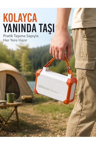 Tek 60000 Mah Yüksek Kapasiteli Powerbank 22.5w Hızlı Şarj 4 Entegre Kablolu Dijital Göstergeli Taşınabilir Şarj