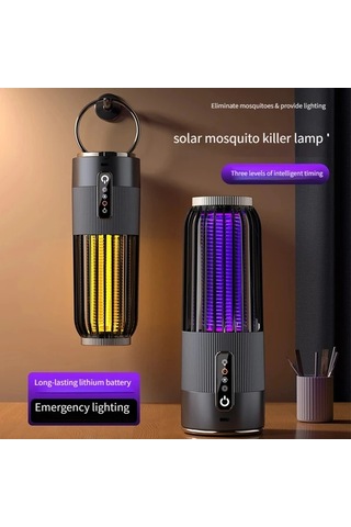 Xuweiwei Gri Usb Ve Güneş Şarjlı Sivrisinek Öldürücü Lamba 3 Zaman Ayarı Taşınabilir Böcek Kovucu Kamp Ev İçin