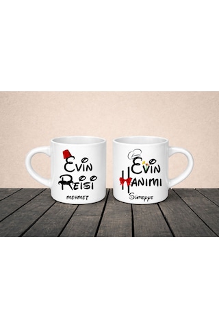 Kişiye Özel Evin Reisi&evin Hanımı İkili Nescafe Fincanı Beyaz