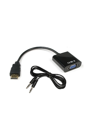 HDMI To VGA Çevirici Dönüştürücü Kablo + Ses Kablosu Destekli