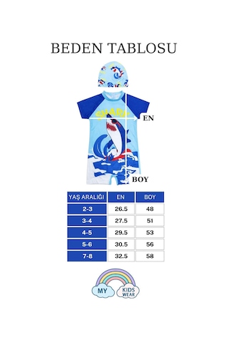My Kids Wear Erkek Çocuk Boneli Fermuarlı Çocuk Plaj Mayosu 2-8 Yaş 12636 Beyaz - Sarı
