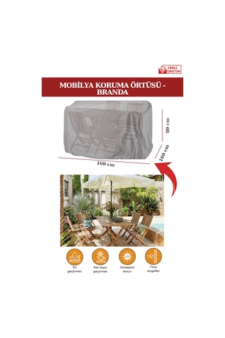 Gri Bahçe Mobilya Koruma Örtüsü Branda 160x160x80 Cm - Santimetre, Su Geçirmez, Güneşten Korur Gri
