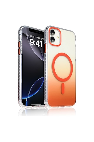 Apple Uyumlu iPhone 11 Kılıf M-safe Şarj Özellikli Transparan Renk Geçişli Zore Toros Kapak Turuncu