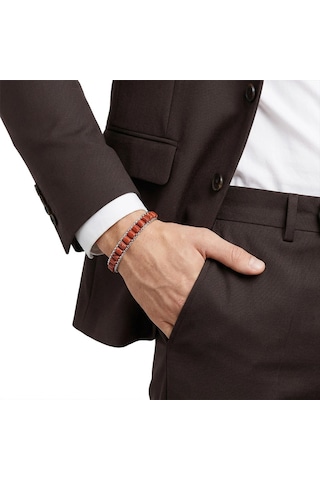 Moncuk Design Kırmızı Jasper Doğal Taşlı Hasır Örgü Zincirli Erkek Çelik Bileklik 33512b28d18 Kahverengi