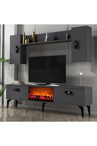 Pluss Şömineli Tv Ünitesi Takımı Antrasit-antrasit