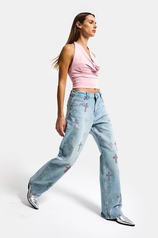Itsbasic Kadın Kot Rengi T-4s6-32 Özel Parlak Taşlı Elastan Kumaş Tasarım Denim Jean Mavi