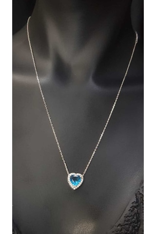 Vog Aqua Swarovski Taşlı S ModelKalp Detay 925 Gümüş Kolye
