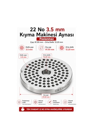 22 No 3,5 Mm Kıyma Makinesi Aynası Paslanmaz