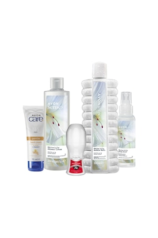 Avon Senses White Lily Duş Köpüğü + Duş Kremi + El Kremi + Body Mist + Roll-On