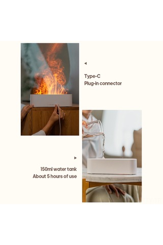 Dianziye Siyah Usb Ev Odası Nemlendirici, 150ml Hacim, 1h/3h/5h Zamanlayıcı, Renkli Alev Işıklı Tablo Üstü Aromaterapi Makinesi