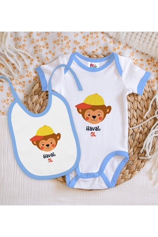 Bk Kids Havalı Ol Tasarımlı Mavi Bebek Body Zıbın Ve Mama Önlüğü Çok Renkli