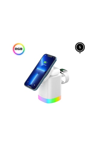 Lobo 15w 3in1 Kablosuz Şarj Standı Aircharger Quattro Magsafe Apple Uyumlu iPhone+applewatch+airpods