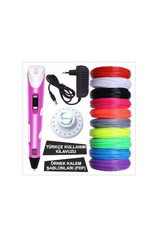 Pembe Renk 3d Kalem + 10 Renk Toplam 100 Metre Pla Filament + Şablon