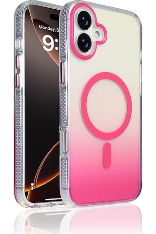 Apple Uyumlu iPhone 16 Plus Kılıf M-safe Şarj Özellikli Transparan Renk Geçişli Zore Toros Kapak Rose Pembe
