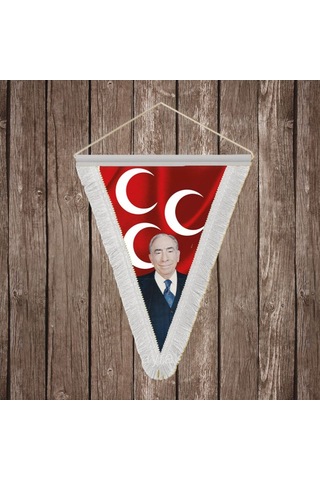 Alparslan Türkeş Ve 3 Hilal Kırmızı Sancak Beyaz Saçaklı Üçgen Flama Bayrak Hatıra Flama Diğer
