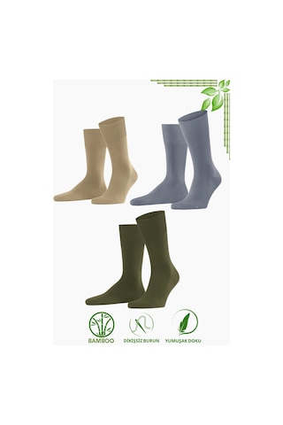 Kral Socks Bambu Erkek Soket Düz Uzun Klasik Yazlık Dikişsiz 3'lü Set Gri