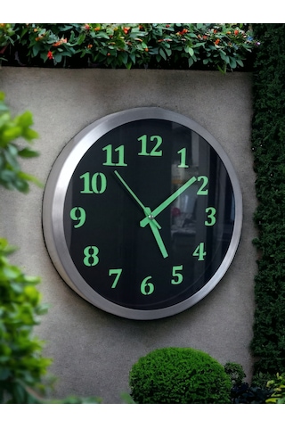 Fosforlu Gece Karanlıkta Parlayan Metal Duvar Saati Çap 30 Cm Siyah