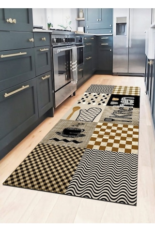 Krem Ekose, Kitchen, Kaymaz Pamuk Dokuma Taban Mutfak Halısı