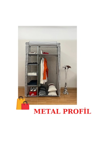 Beyazpazar Bez Dolap Metal Profil Yeni Gardırop Fermuarlı Gri