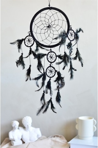 Üç Gözlü Siyah Rüya Kapanı / Dreamcatcher (16,5 Cm Çap)