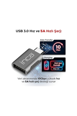 Inca Itpc-01us Type-c To Usb 3.0 Dönüştürücü Adaptör Otg 10 Gbps 5a Hızlı Şarj