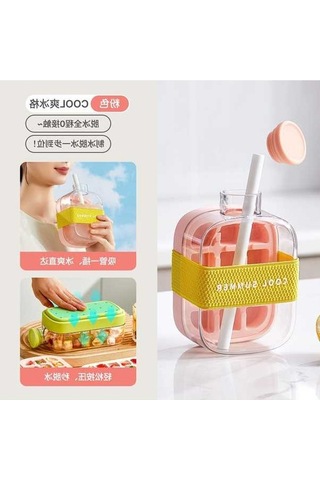 Pazly Cool Ev Tipi Taşınabilir Pipetli Buz Kalıbı Bardak 500 Ml Pembe, Pembe Küçük Pembe