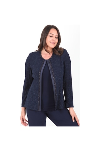 Ladies First Büyük Beden 3115 Lacivert Ceket+Atlet Abiye Ikili Takım