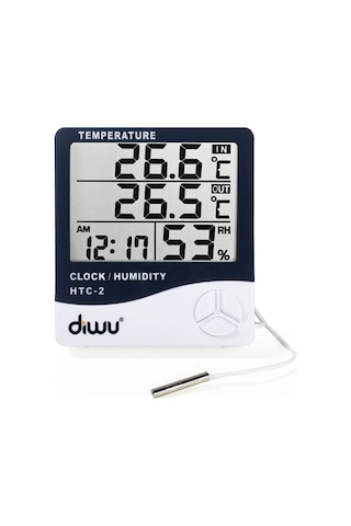 Diwu Htc-2 Problu Termometre Nem Ölçer Saat Takvim N11.208